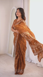 Designer Printed Pure Cotton Saree of Musterd