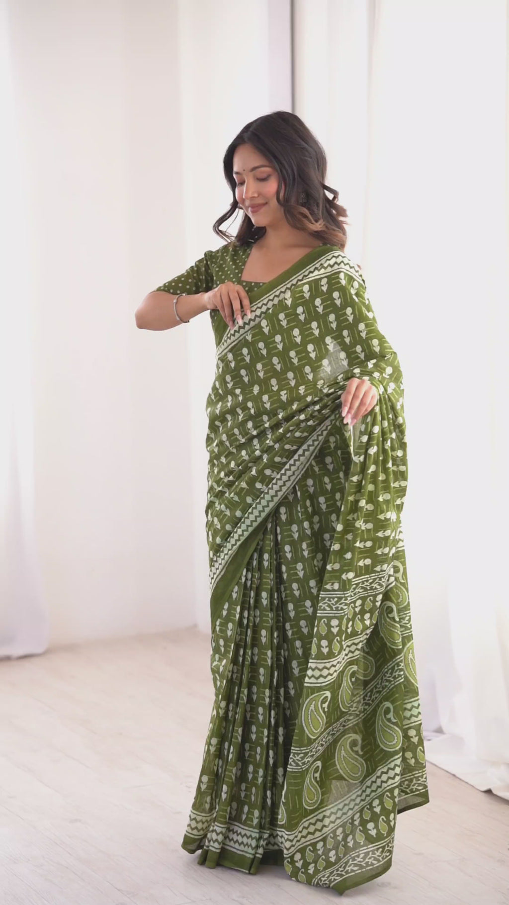 Designer Printed Pure Cotton Saree of Green