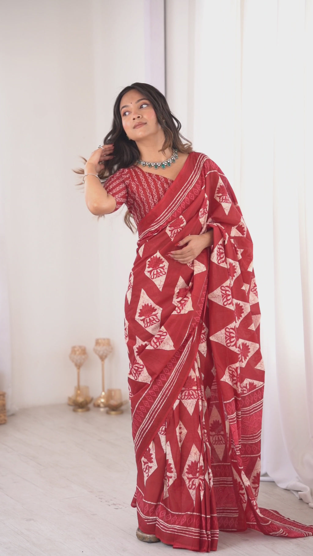Designer Printed Pure Cotton Saree of Red