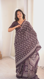 Designer Printed Pure Cotton Saree of Brown