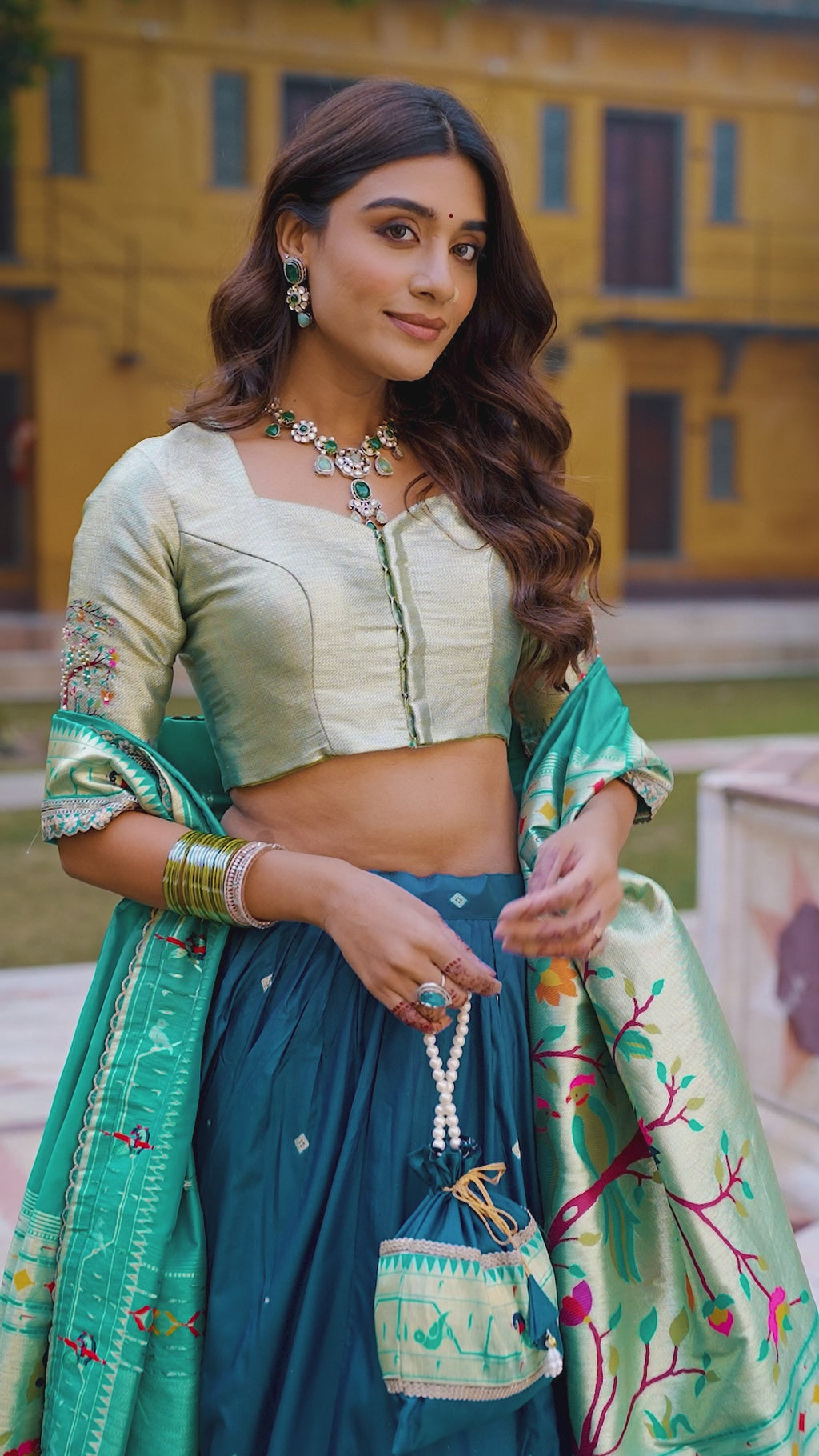 Kalikar Zari Weaving Work With Sequins and Thread Embroidery Scallop Lace Border -2030