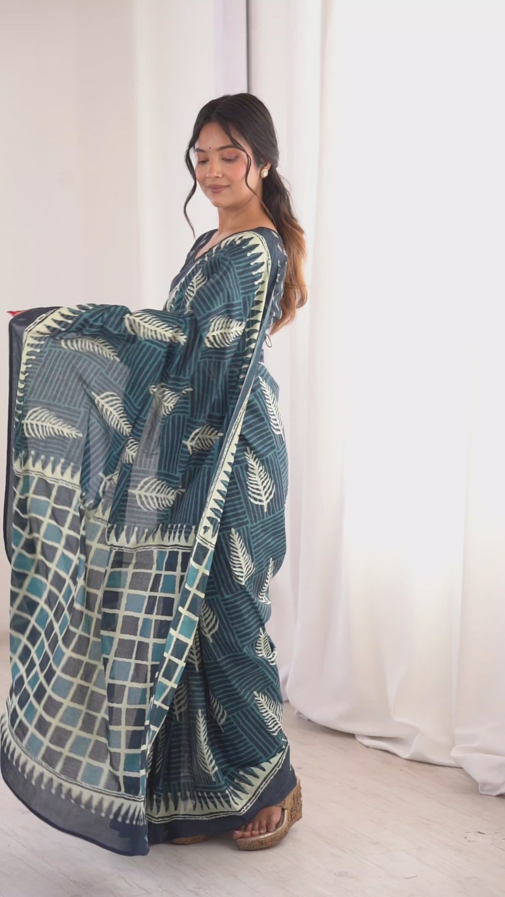 Designer Printed Pure Cotton Saree of Rama Green