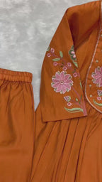 Elegant Straight Kurti Pant Dupatta Set of Rust