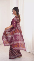 Designer Printed Pure Cotton Saree of Maroon