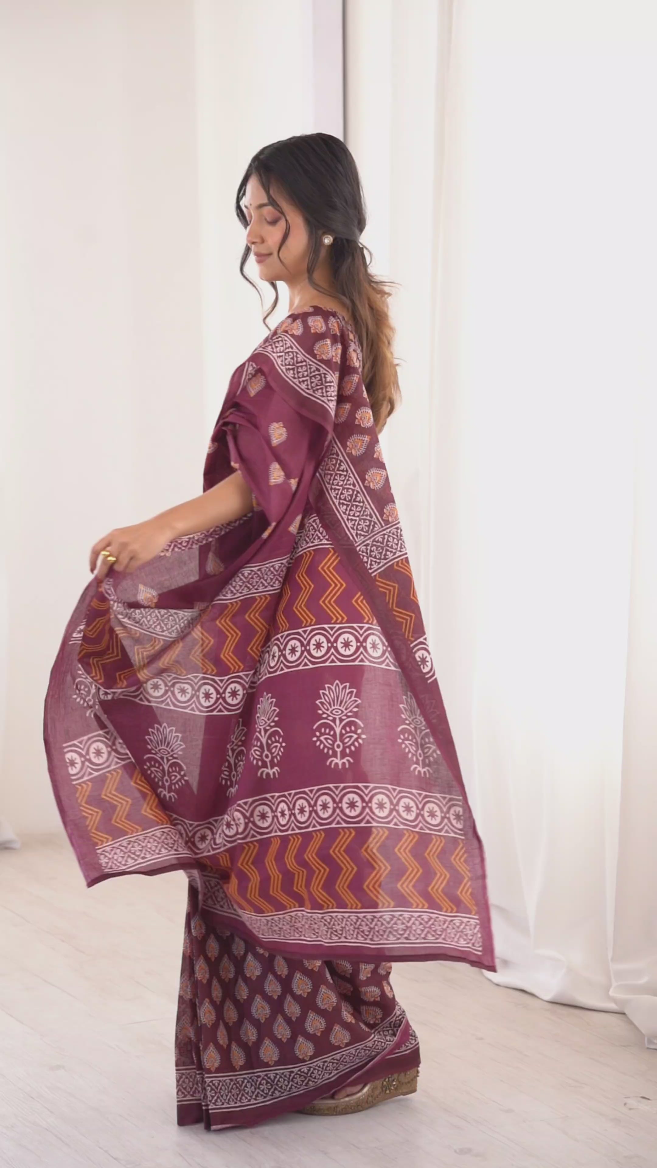 Designer Printed Pure Cotton Saree of Maroon