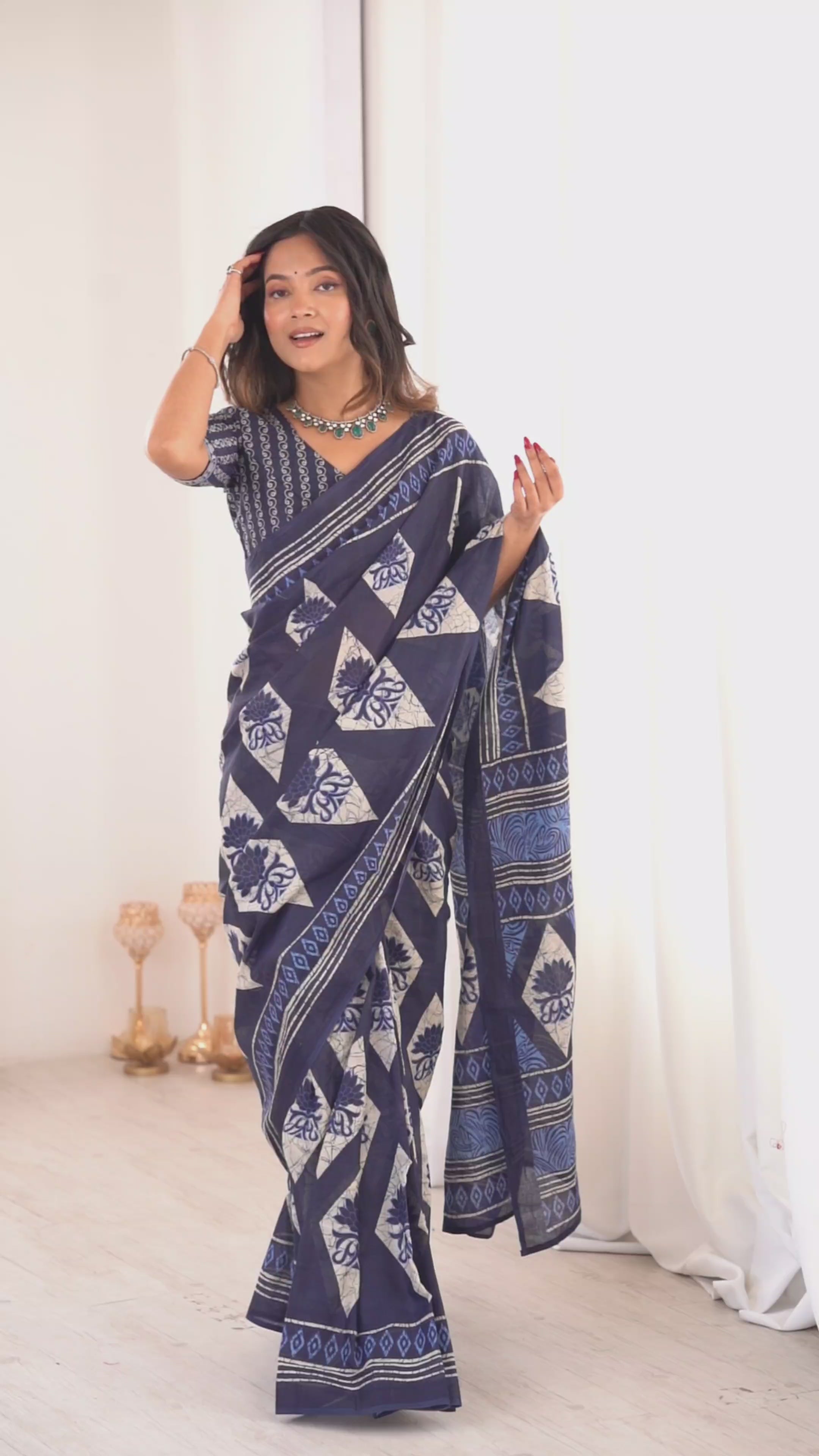 Designer Printed Pure Cotton Saree of Blue