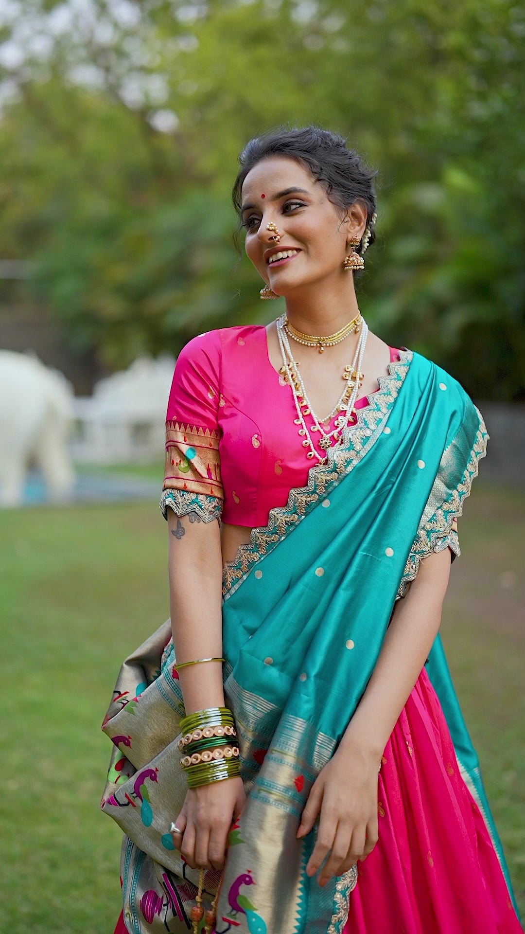 Kalikar Zari Weaving Work With Sequins and Thread Embroidery Scallop Lace Border-2014