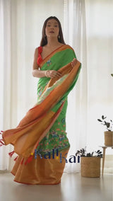 Designer Kalamkari Printed Saree of Green Color