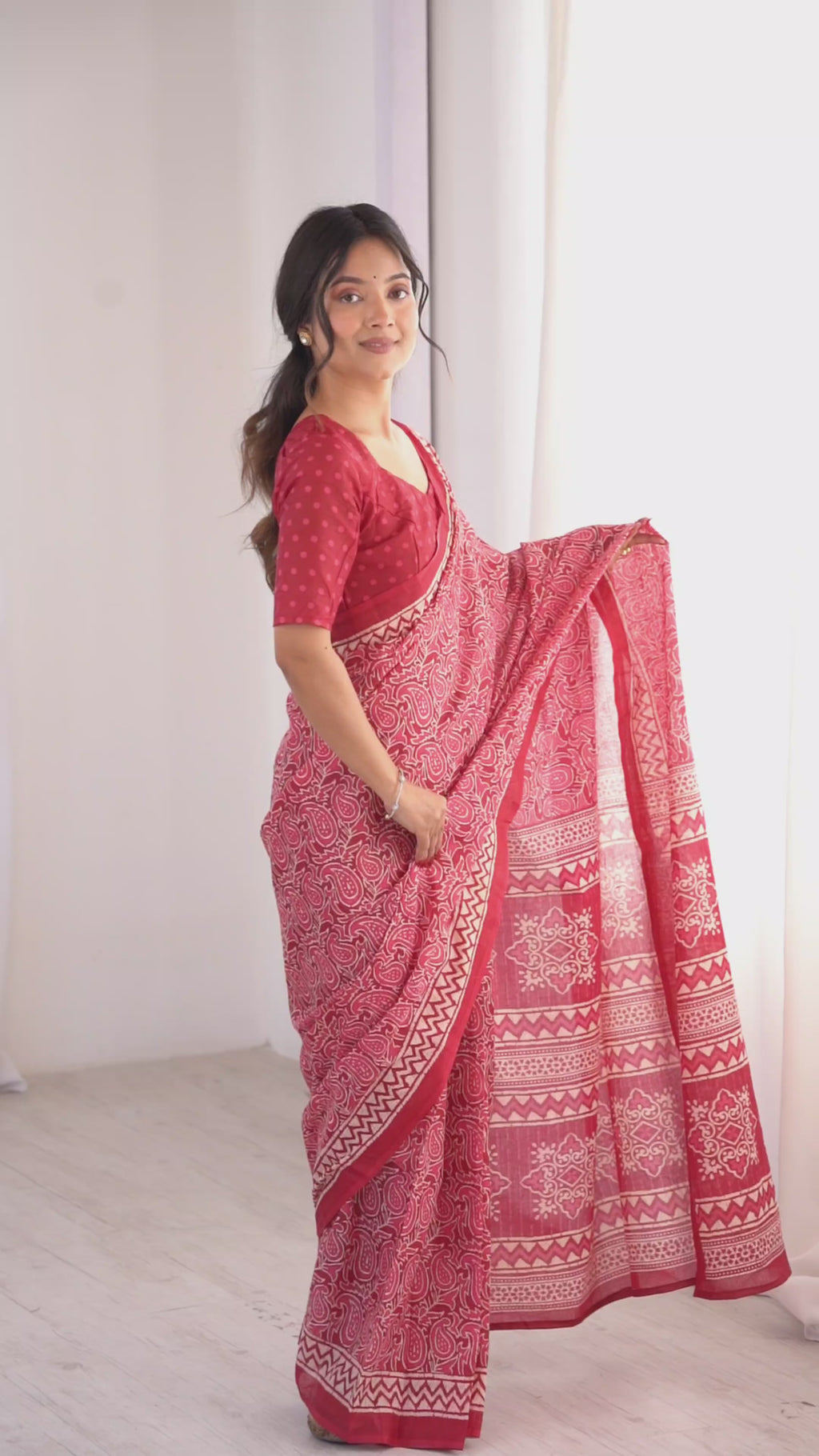 Designer Printed Pure Cotton Saree of Pink