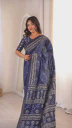 Designer Printed Pure Cotton Saree of Blue