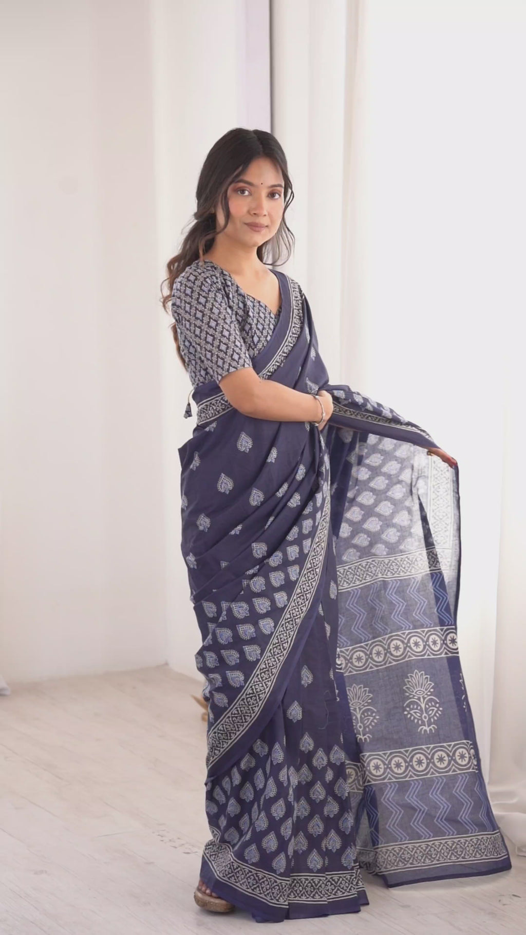 Designer Printed Pure Cotton Saree of Blue