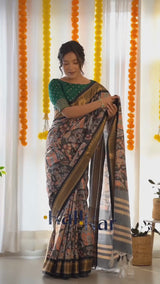 Pure Weaving Silk Saree with Kalamkari Print.