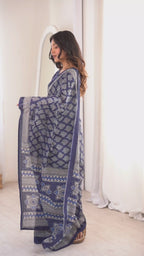Designer Printed Pure Cotton Saree of Blue