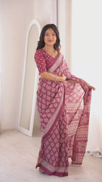 Designer Printed Pure Cotton Saree of Earth Blue