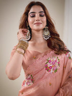 Kalikar Vastraa Gold Crush Malti Color Thread Work Light Orange