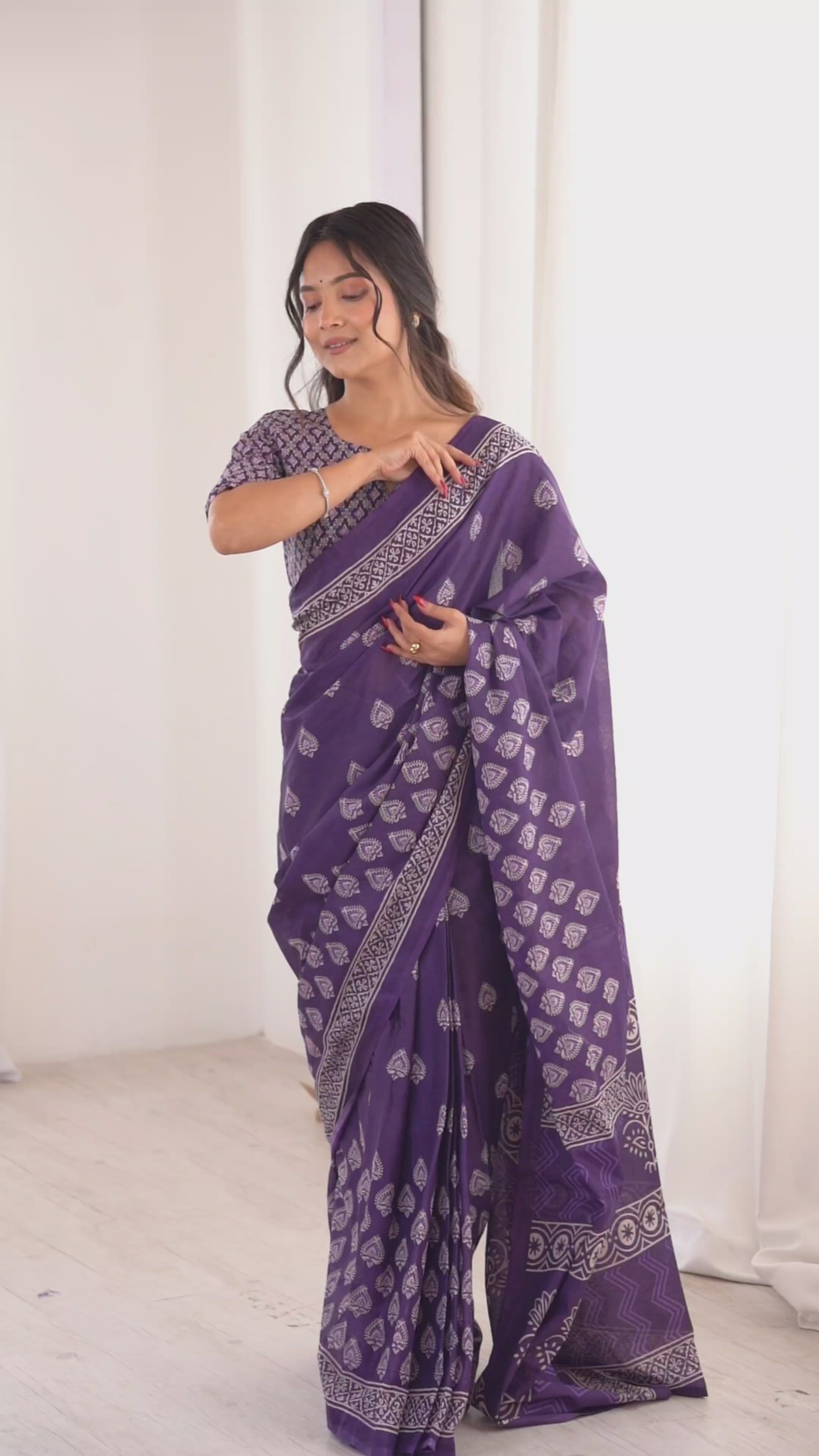 Designer Printed Pure Cotton Saree of Purple