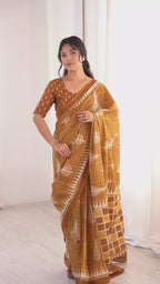 Designer Printed Pure Cotton Saree of Musterd