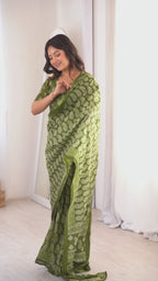 Designer Printed Pure Cotton Saree of Green