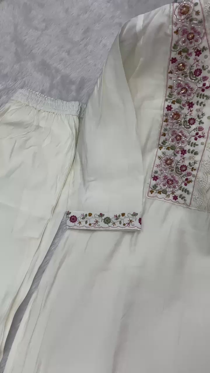 Elegant Straight Kurti Pant Dupatta Set of White