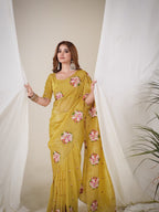 Kalikar Vastraa Gold Crush Malti Color Thread Work Haldi Yellow