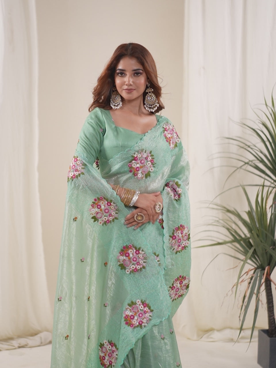 Kalikar Vastraa Gold Crush Malti Color Thread Work Misty Jade-6026