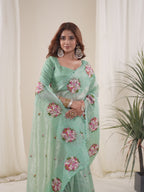 Kalikar Vastraa Gold Crush Malti Color Thread Work Misty Jade-6026