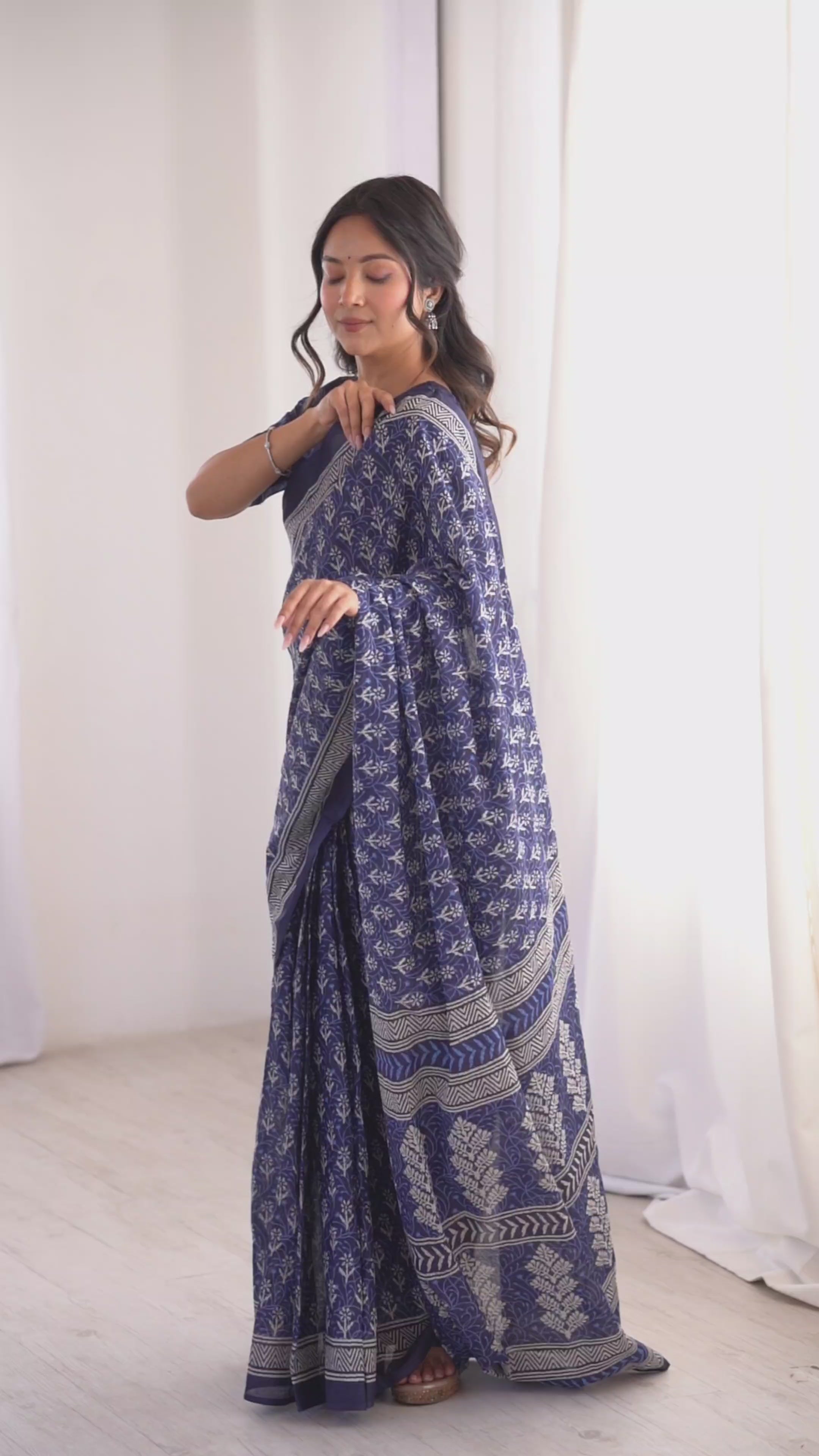 Designer Printed Pure Cotton Saree of Blue