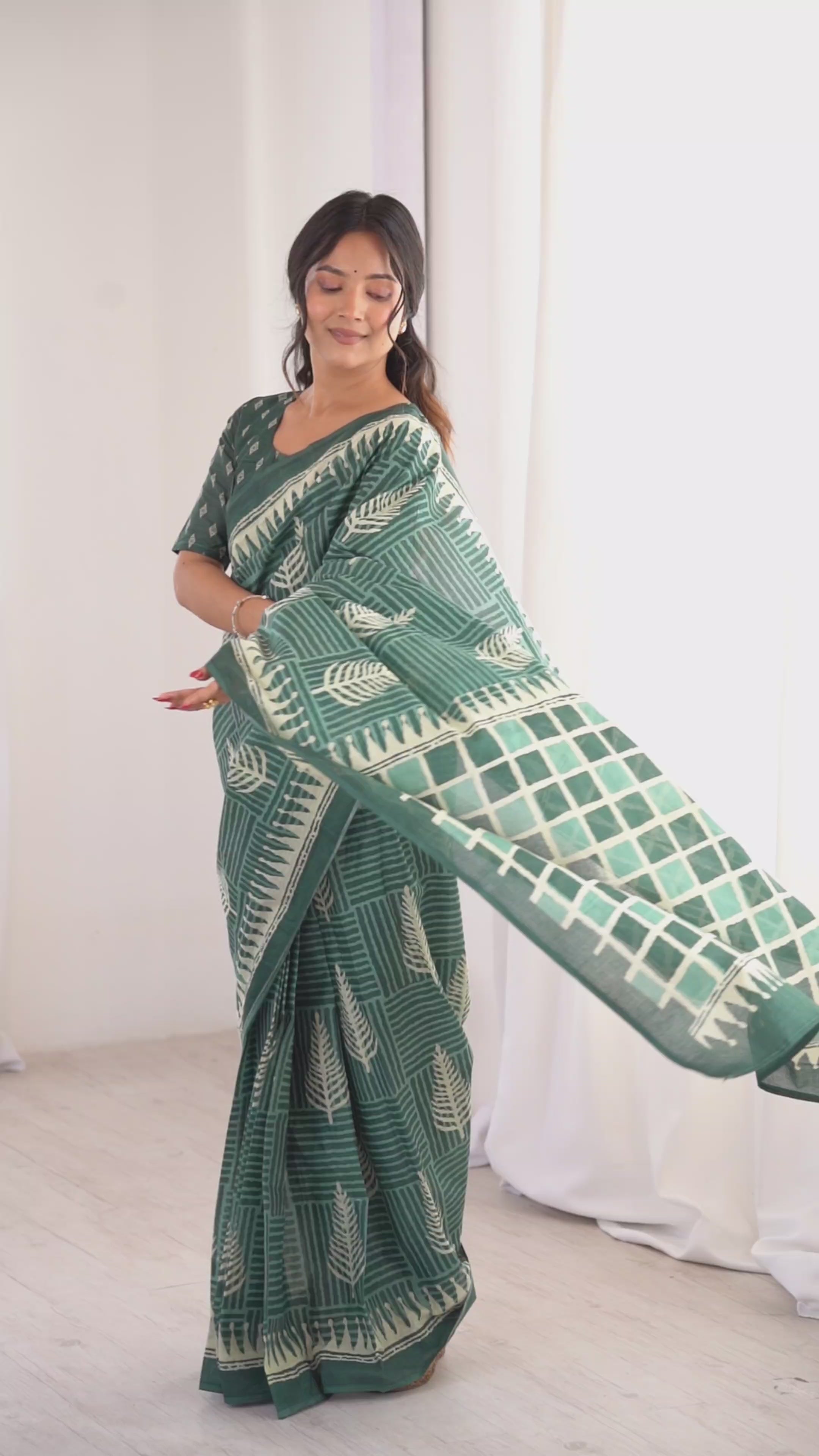 Designer Printed Pure Cotton Saree of Green