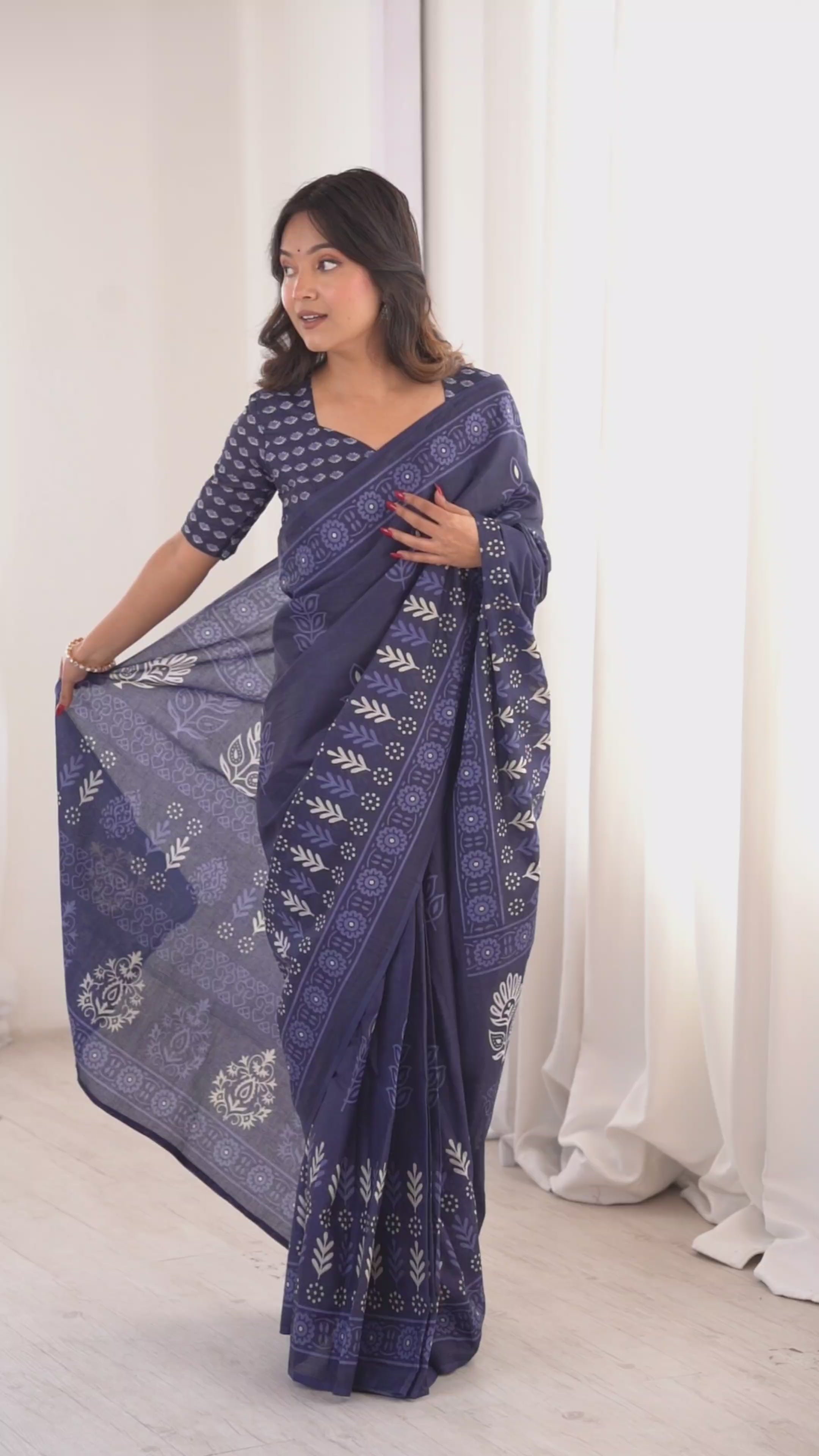 Designer Printed Pure Cotton Saree of Blue