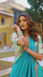 Kalikar Zari Weaving Work With Sequins and Thread Embroidery Scallop Lace Border -2030