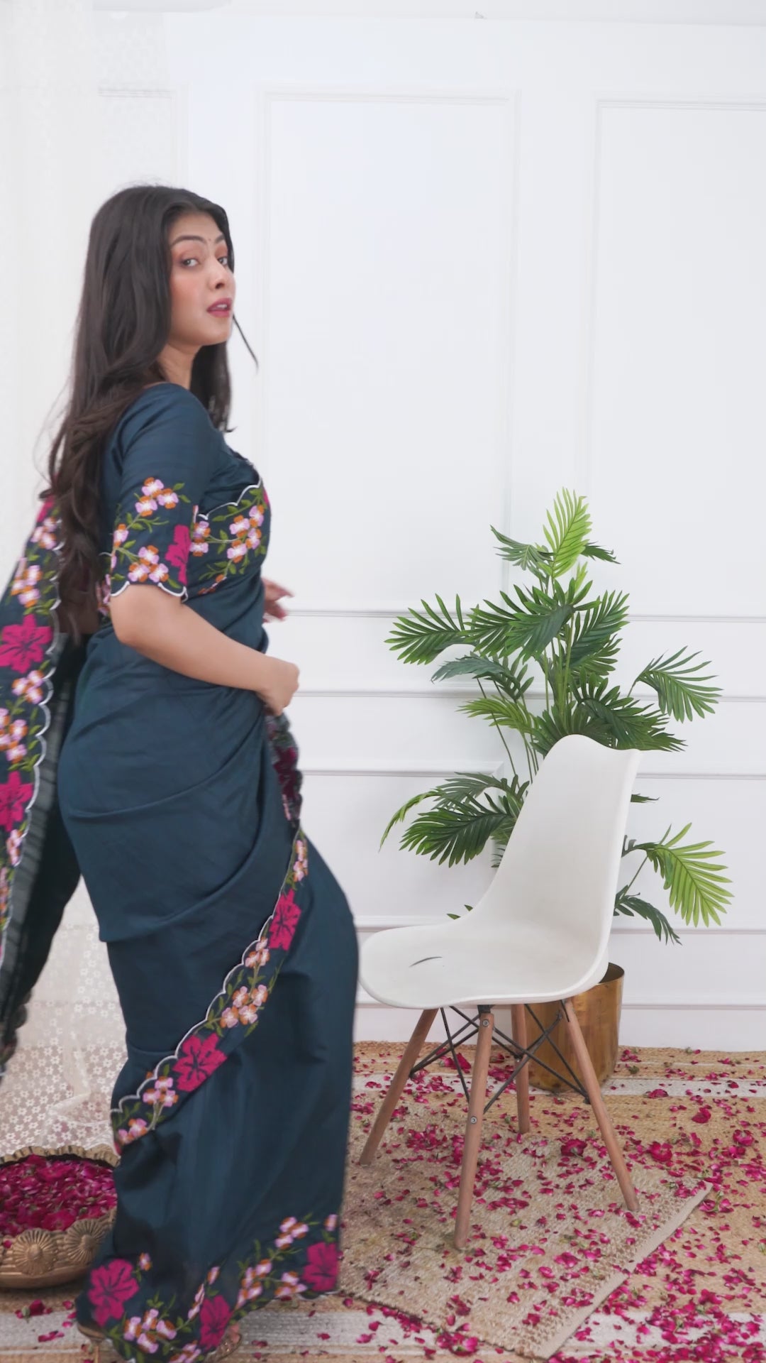 Kalikar Onam Manipuri Silk Beautiful Malti Color Thread Work on Border with Cutwork Deep Space Blue