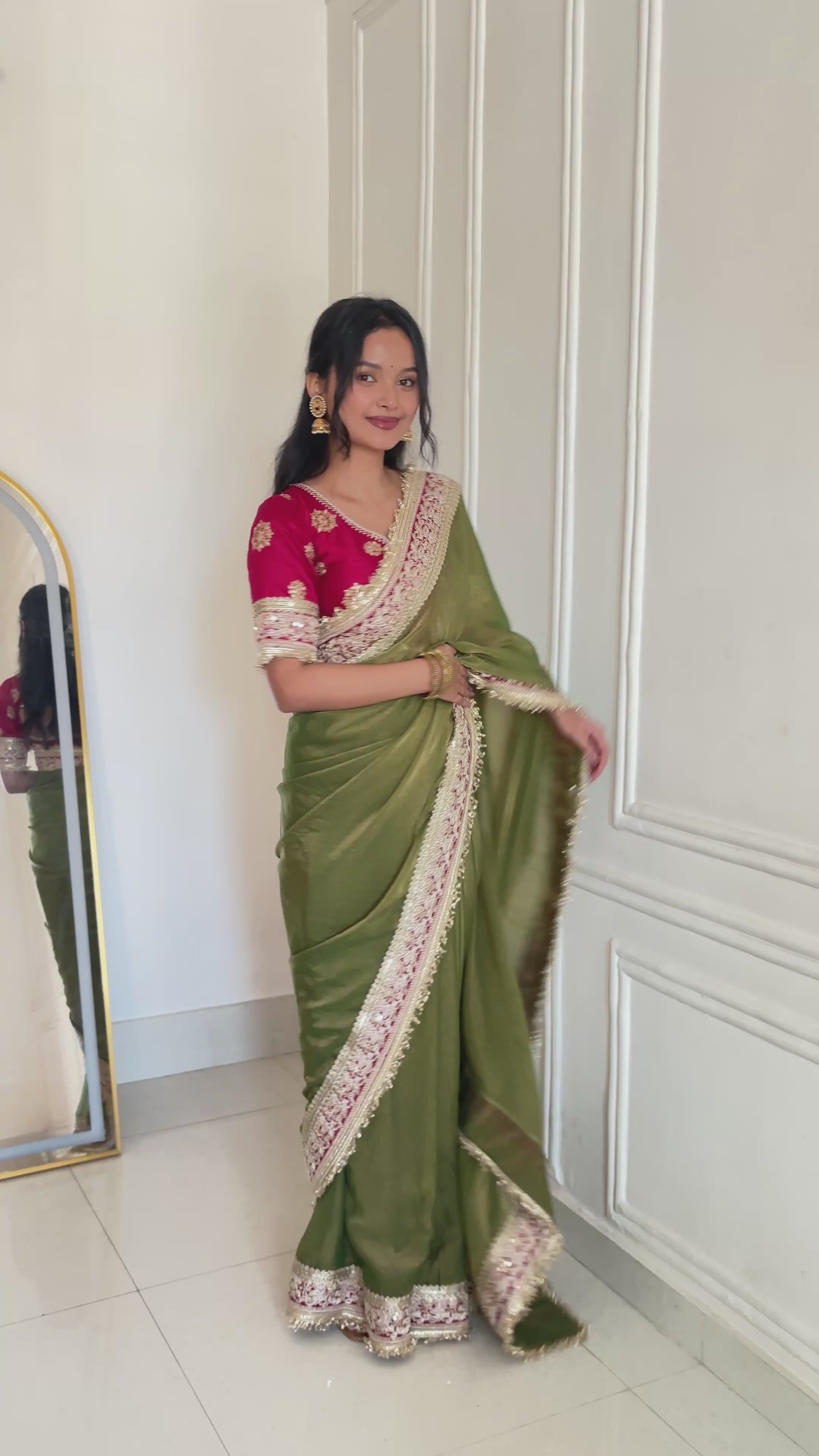 Kalikar Mocha Silk Embroidery work -Kajol Green