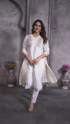 Elegant Straight Kurti Pant Dupatta Set of White