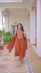Elegant Straight Kurti Pant Dupatta Set of Orange
