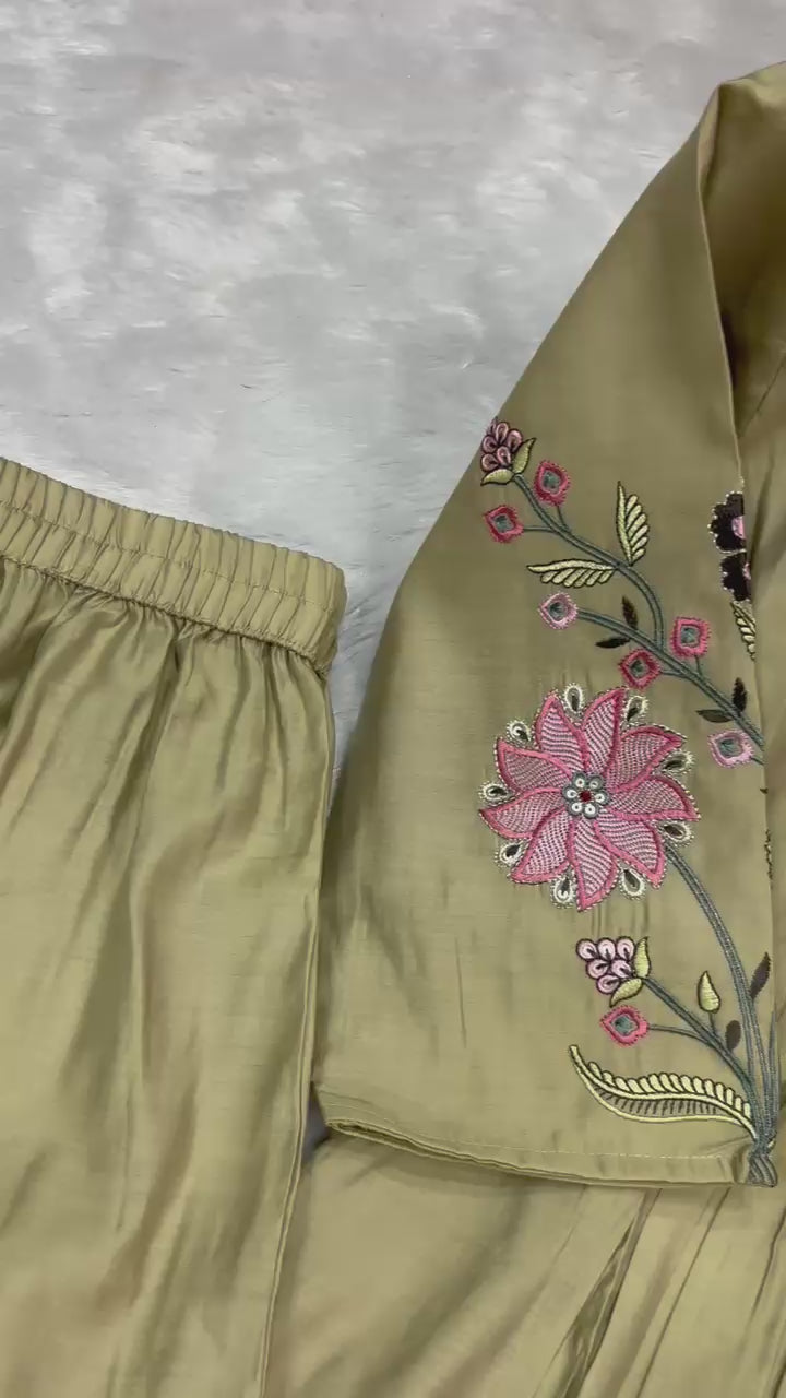 Elegant Straight Kurti Pant Dupatta Set of Pista