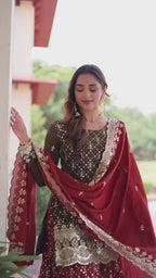 Designer Embroidered Kurta & Sharara with Dupatta