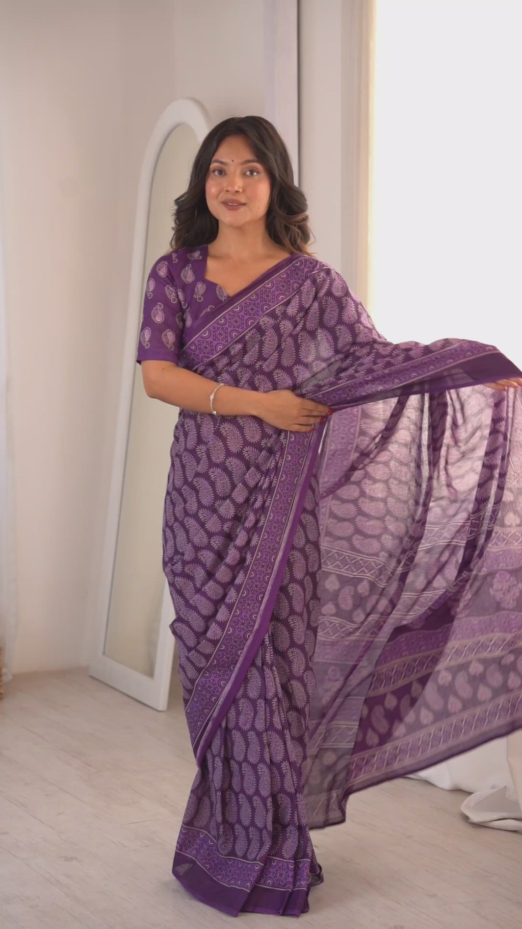 Designer Printed Pure Cotton Saree of Purple