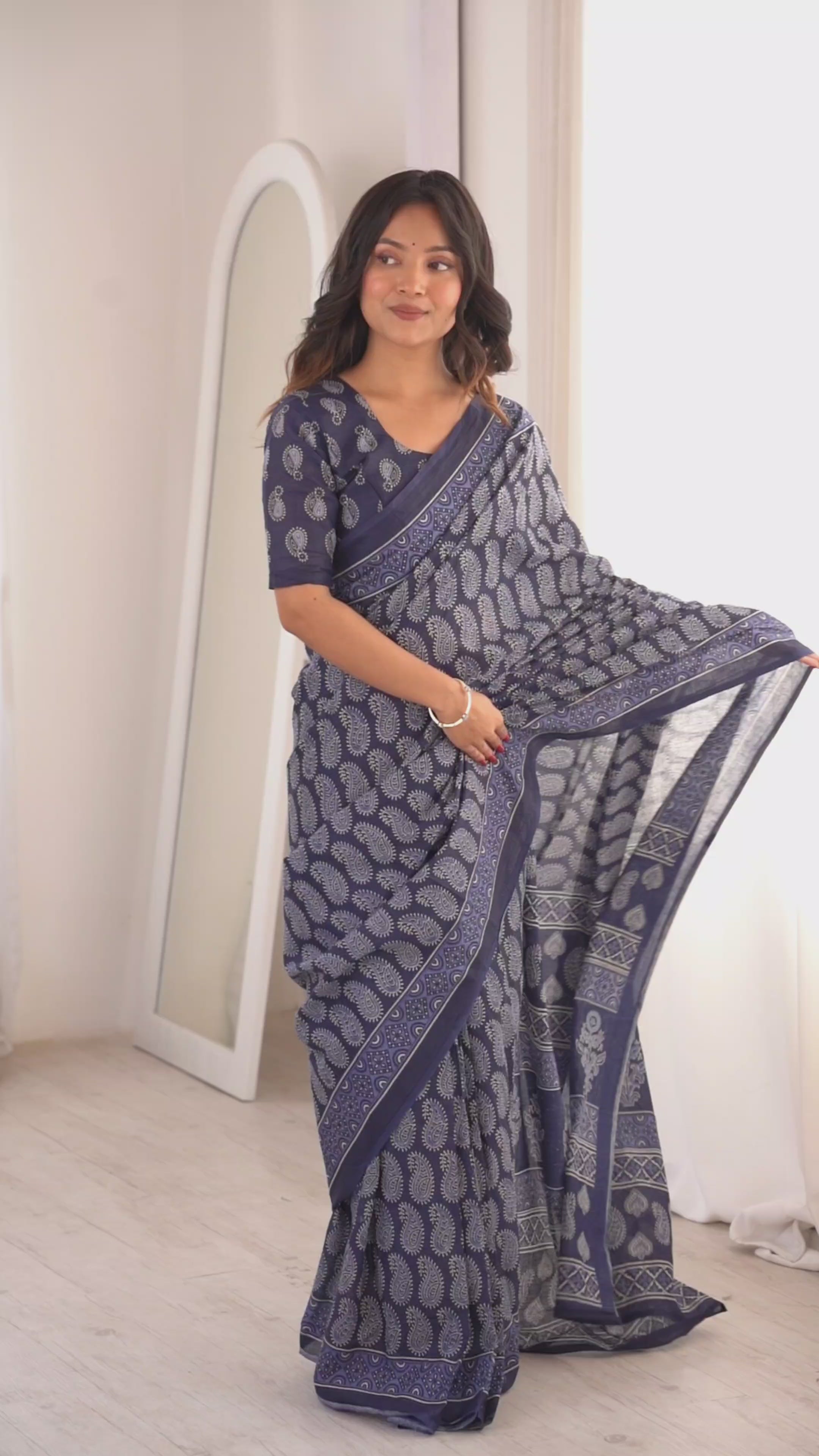 Designer Printed Pure Cotton Saree of Blue