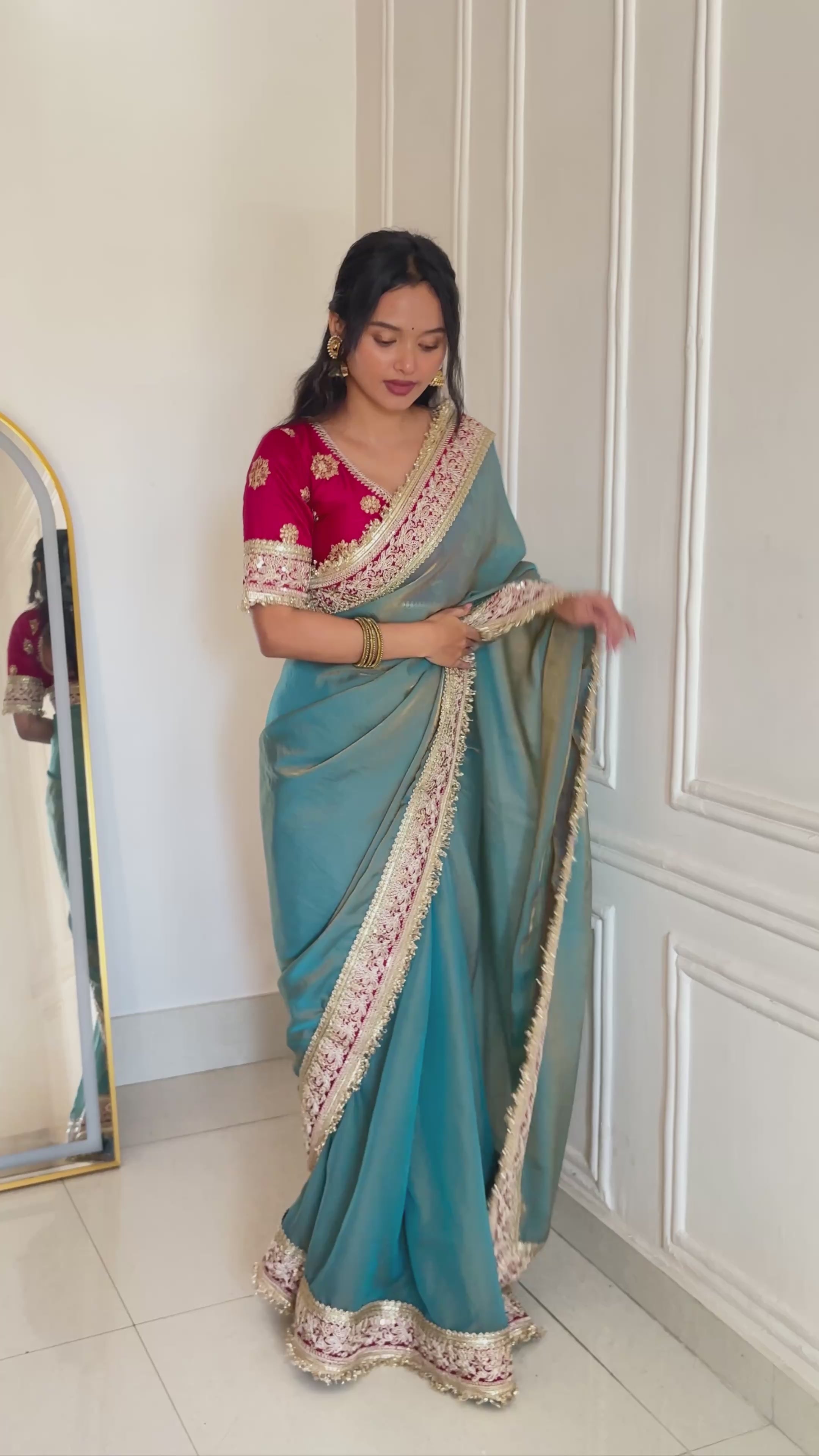 Kalikar Mocha Silk Embroidery work -Kajol Blue