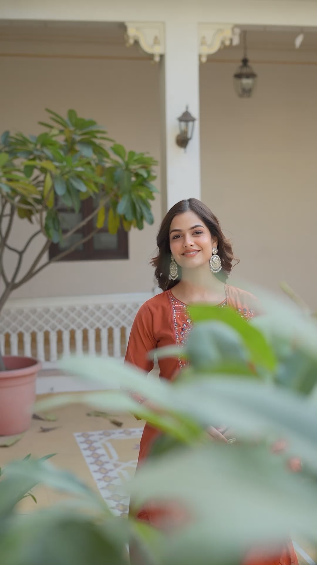 Elegant Straight Kurti Pant Dupatta Set of Rust