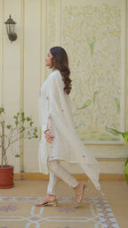 Elegant Straight Kurti Pant Dupatta Set of White