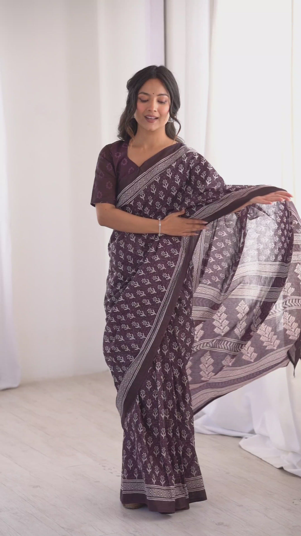Designer Printed Pure Cotton Saree of Wine